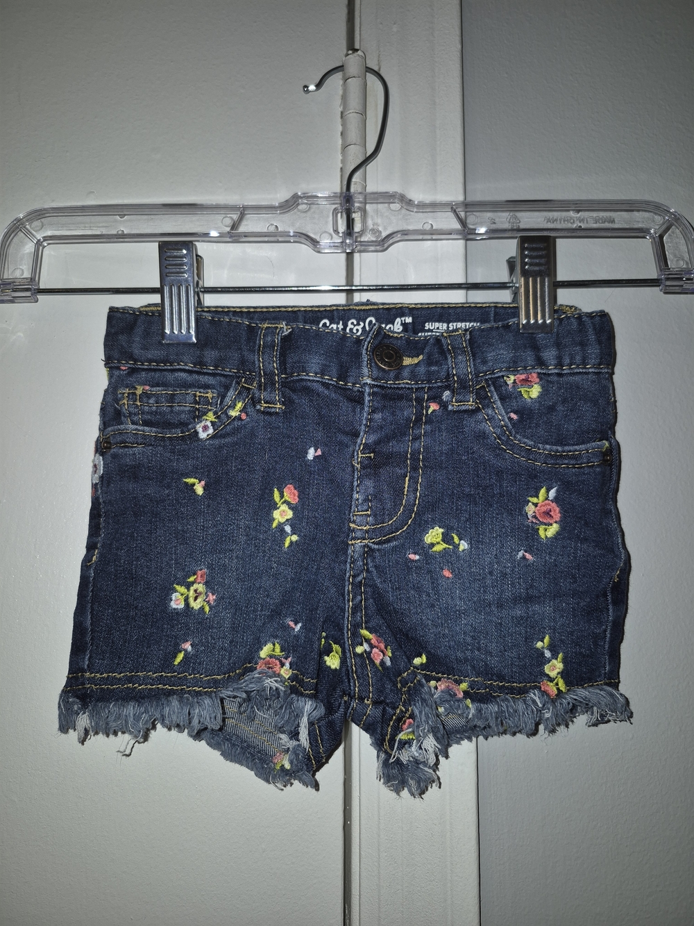 Cat & Jack Floral Embroidered Denim Shorts - Navy with Pink & Green Size 3T